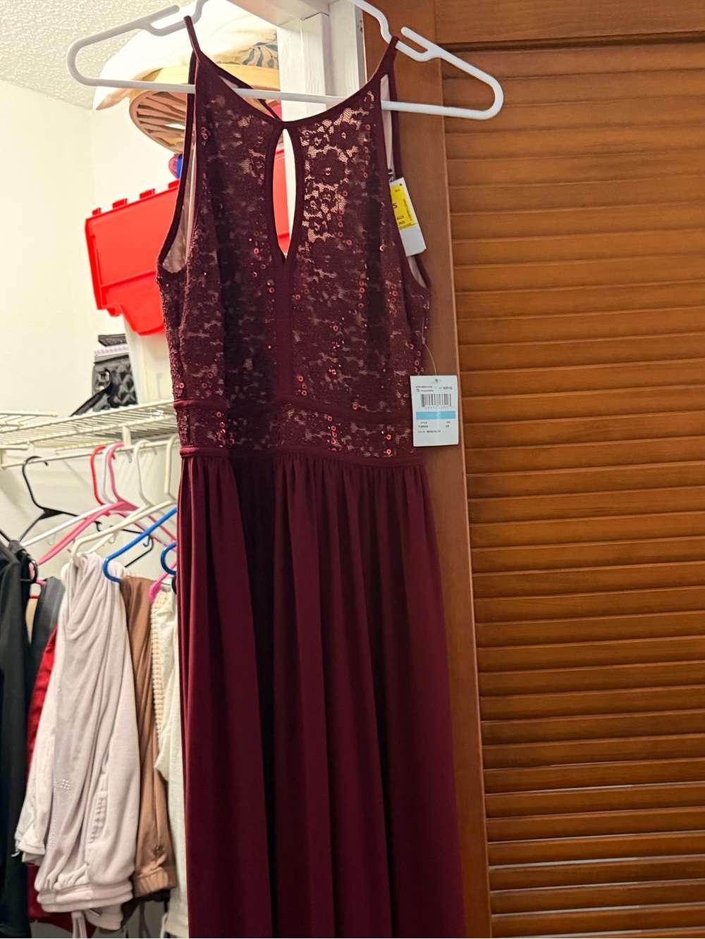 Burgundy Sequin Bodice Formal Maxi Dress - Brand